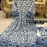 Faroza Collection Haniya Aamir Inspired Blue Digital Print 3-Piece Maxi Suit - Eid Collection 2
