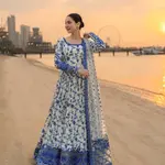 Faroza Collection Haniya Aamir Inspired Blue Digital Print 3-Piece Maxi Suit - Eid Collection 1