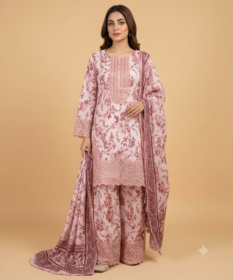 Peach Colour Farshi Shalwar 3 pc Stitched Banadora Suit by Faroza Collection Avaliable in 12 More Colours