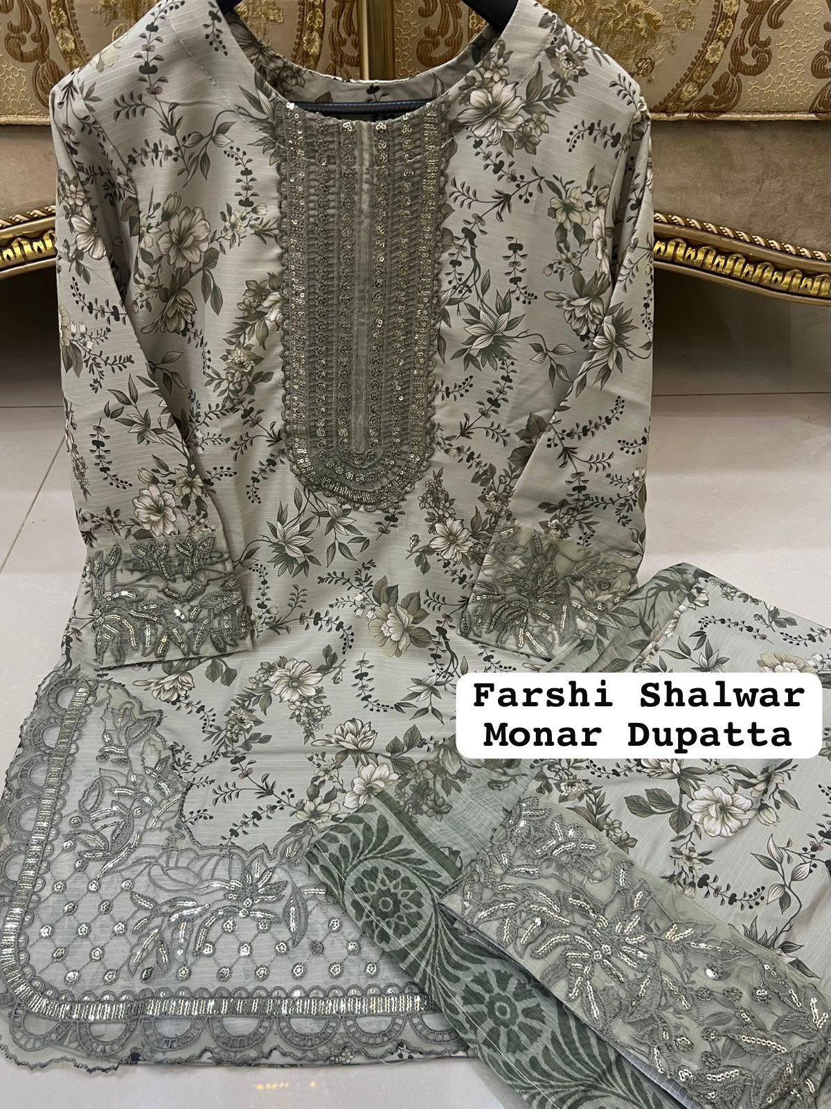 Green Colour Farshi Shalwar 3 pc Stitched Banadora Suit by Faroza Collection Avaliable in 12 More Colours alternate view