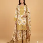Yellow Colour Farshi Shalwar 3 pc Stitched Banadora Suit by Faroza Collection Avaliable in 12 More Colours 1