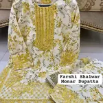 Yellow Colour Farshi Shalwar 3 pc Stitched Banadora Suit by Faroza Collection Avaliable in 12 More Colours 2