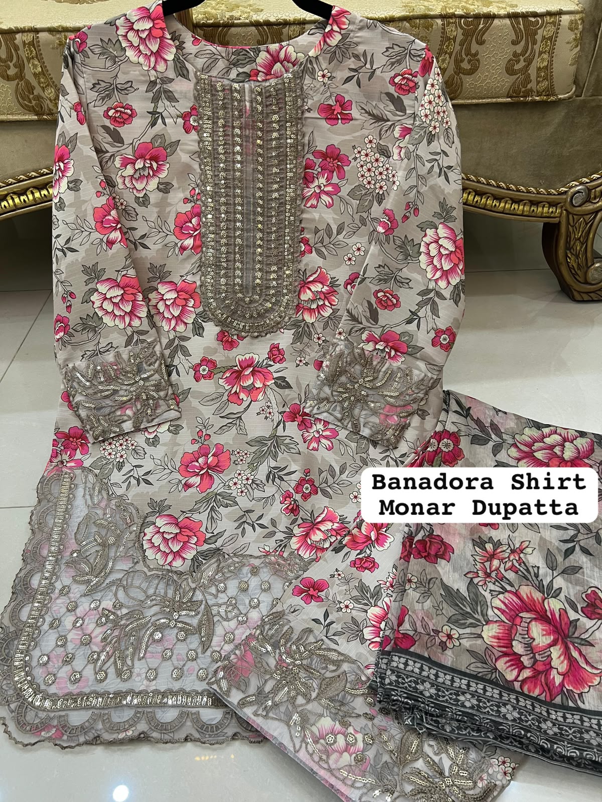 Rose Gold Colour Farshi Shalwar 3 pc Stitched Banadora Suit by Faroza Collection Avaliable in 12 More Colours alternate view