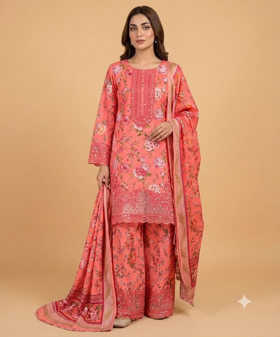 BABI PINK Colour Farshi Shalwar 3 pc Stitched Banadora Suit by Faroza Collection Avaliable in 12 More Colours