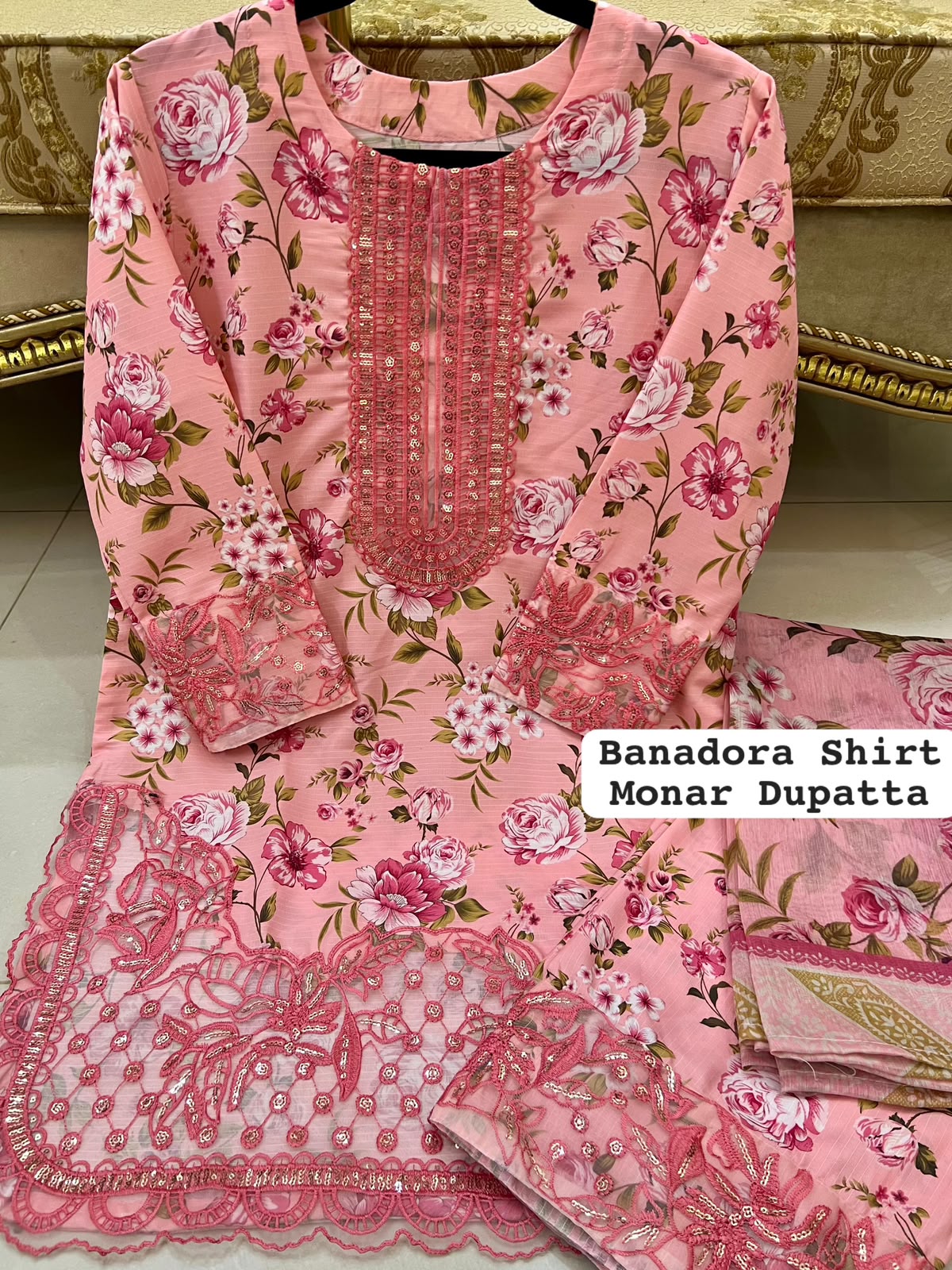 BABI PINK Colour Farshi Shalwar 3 pc Stitched Banadora Suit by Faroza Collection Avaliable in 12 More Colours alternate view