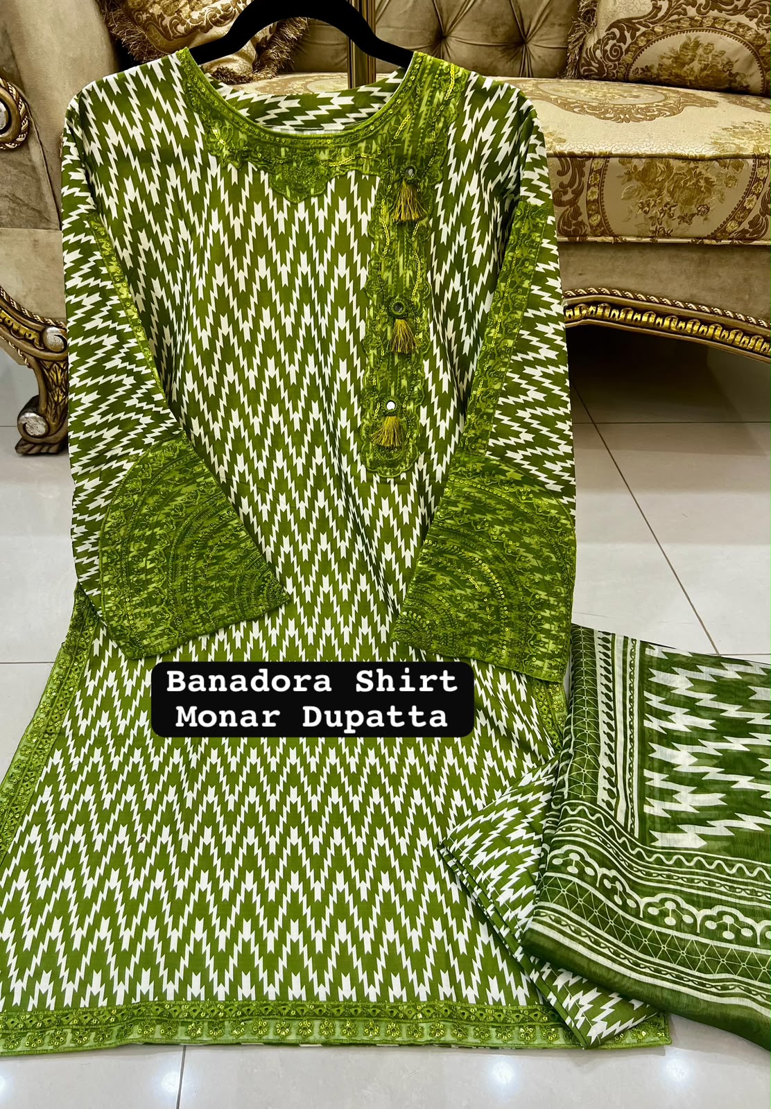 Green Color Banadora 3-pc Digital Printed Suit With Monar Duppata Available in Different Colours alternate view