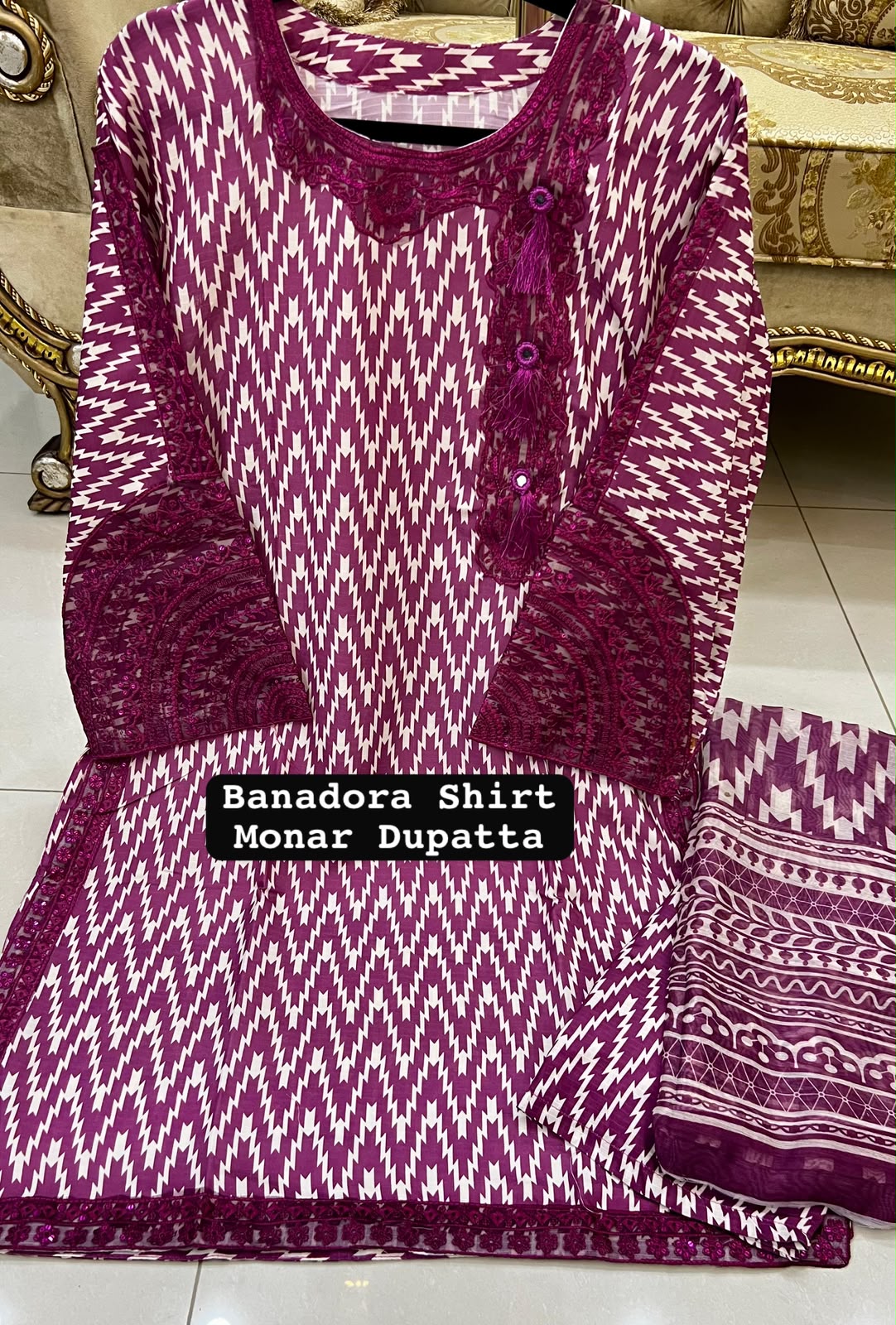 Blonde Color Banadora 3-pc Digital Printed Suit With Monar Duppata Available in Different Colours alternate view