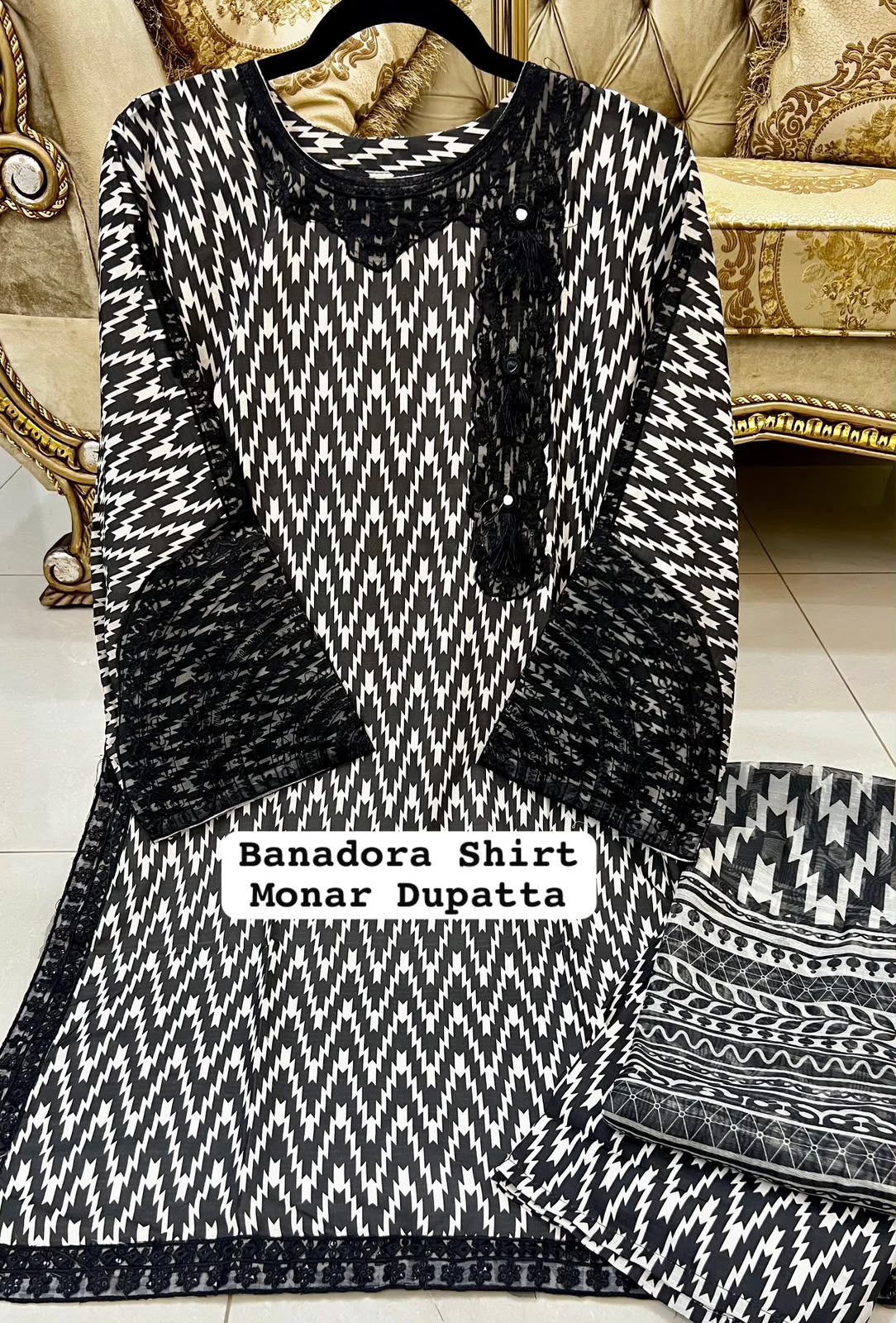 Black Color Banadora 3-pc Digital Printed Suit With Monar Duppata Available in Different Colours alternate view