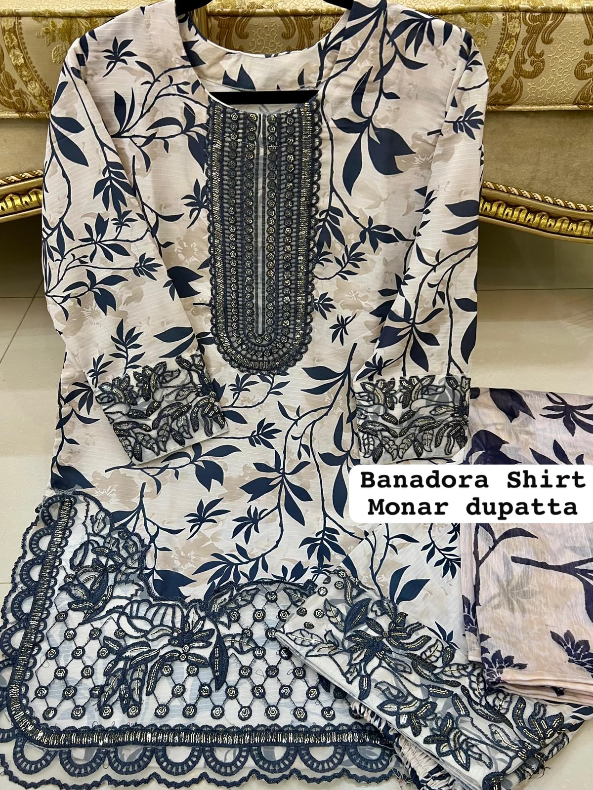 CREAM Colour Farshi Shalwar 3 pc Stitched Banadora Suit by Faroza Collection Avaliable in 12 More Colours alternate view