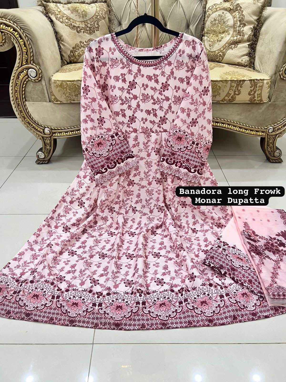Viral Pink Color Banadora Maxi 3 Pc Digital Printed With Monar Duppata alternate view