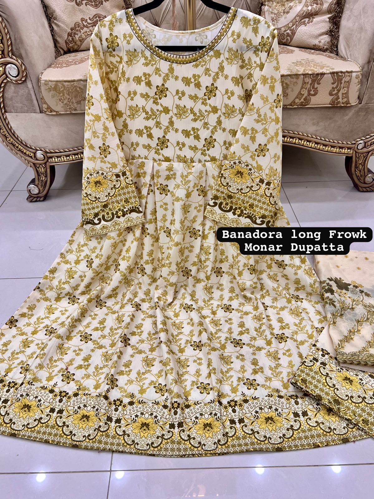 Viral yellow Color Banadora Maxi 3 Pc Digital Printed With Monar Duppata alternate view