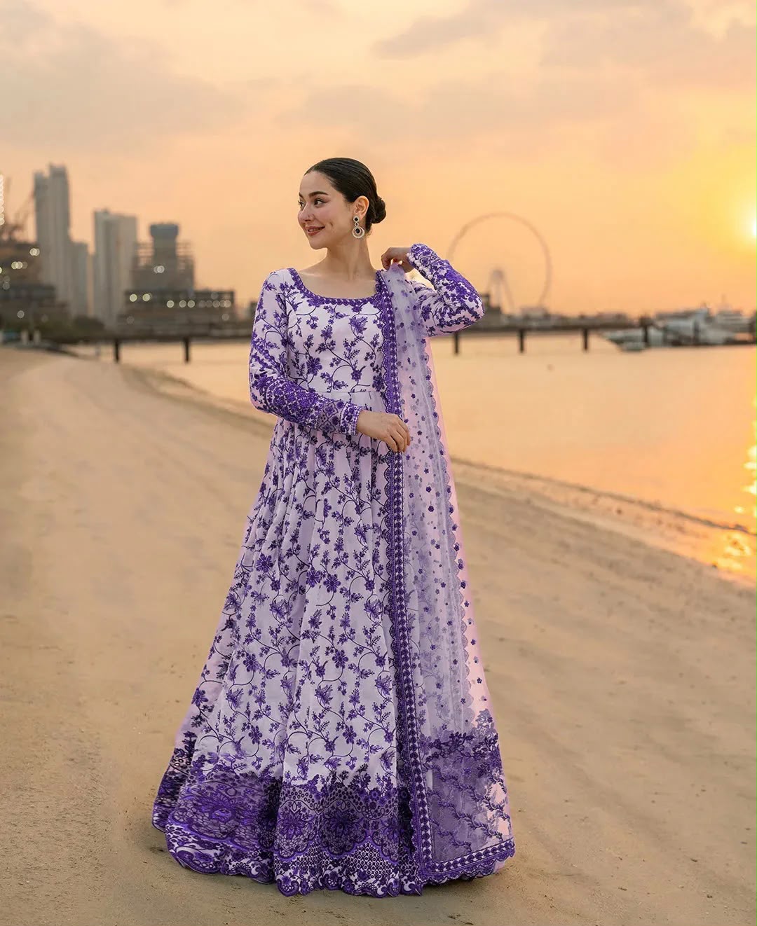 Viral purple Color Banadora Maxi 3 Pc Digital Printed With Monar Duppata