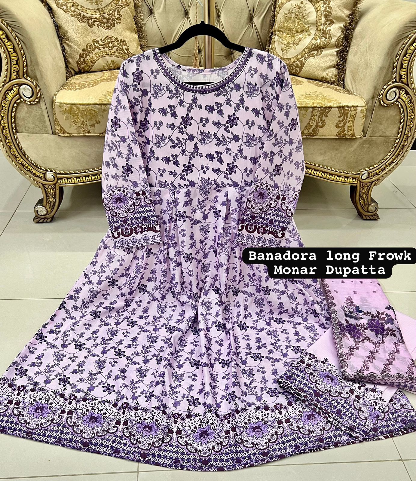 Viral purple Color Banadora Maxi 3 Pc Digital Printed With Monar Duppata alternate view