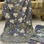 Grey Colour Embroidered Daman + Gala Stitched Bandora 3 pc Suit With Monar Duppata by Faroza Collection 4