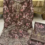 Brown Colour  Embroidered Daman + Gala Stitched Bandora 3 pc  Suit With Monar Duppata by Faroza Collection 2