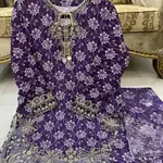 Purple Colour  Embroidered Daman + Gala Stitched Bandora 3 pc  Suit With Monar Duppata by Faroza Collection 2