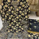 Black Colour  Embroidered Daman + Gala Stitched Bandora 3 pc  Suit With Monar Duppata by Faroza Collection 2
