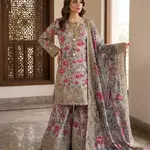 Rose Gold Colour  Embroidered Daman + Gala Stitched Bandora 3 pc  Suit With Monar Duppata by Faroza Collection 1