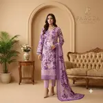 Babi pink Colour Lawn 3-pc Embroidered  Stitched Suit With Monar Duppata 1