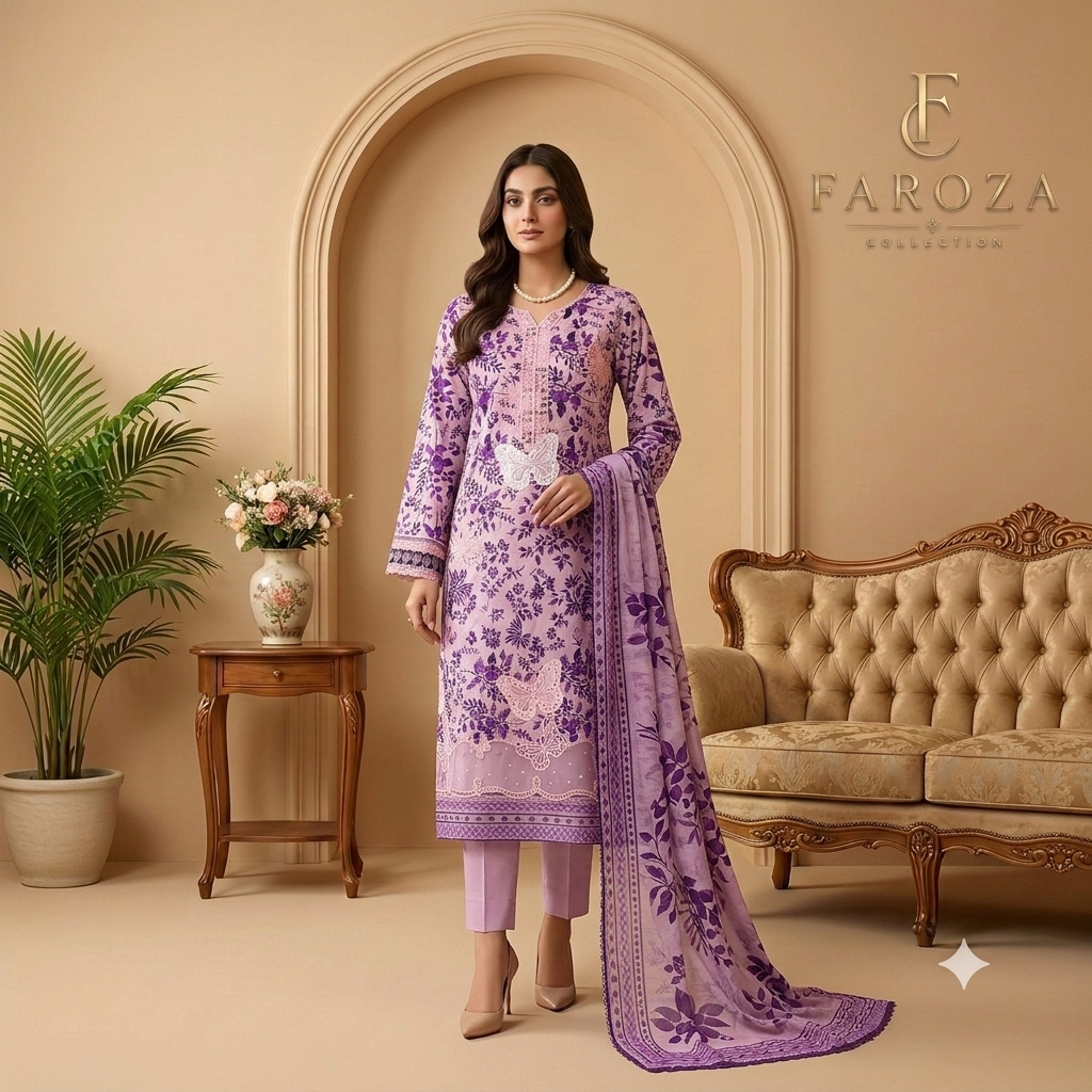Babi pink Colour Lawn 3-pc Embroidered Stitched Suit With Monar Duppata