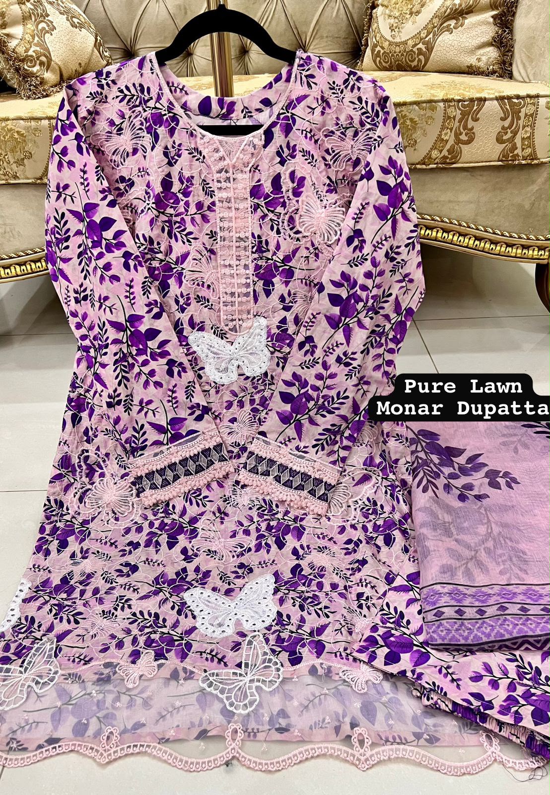 Babi pink Colour Lawn 3-pc Embroidered Stitched Suit With Monar Duppata alternate view