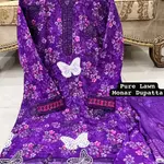 Purple Colour Lawn 3-pc Embroidered  Stitched Suit With Monar Duppata 2