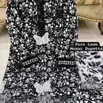 Black Colour Lawn 3-pc Embroidered  Stitched Suit With Monar Duppata 2
