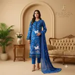 Ferozi Colour Lawn 3-pc Embroidered  Stitched Suit With Monar Duppata 1