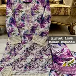 Multi Colour Lawn 3 Pc Printed Stitched suit with monar Duppata Standard Size 2