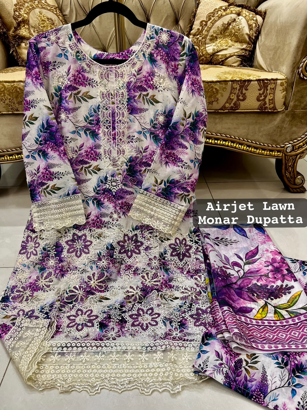 Multi Colour Lawn 3 Pc Printed Stitched suit with monar Duppata Standard Size alternate view