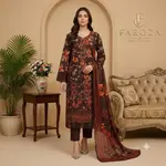 Brown Colour Lawn 3 Pc Printed Stitched suit with monar Duppata Standard Size 1