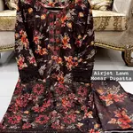 Brown Colour Lawn 3 Pc Printed Stitched suit with monar Duppata Standard Size 2