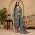 Gray Colour Lawn 3 Pc Printed Stitched suit with monar Duppata Standard Size 1