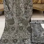 Gray Colour Lawn 3 Pc Printed Stitched suit with monar Duppata Standard Size 2