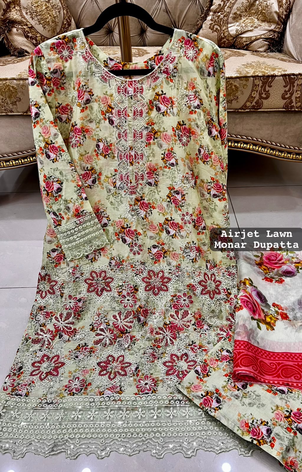 Pista Colour Lawn 3 Pc Printed Stitched suit with monar Duppata Standard Size alternate view