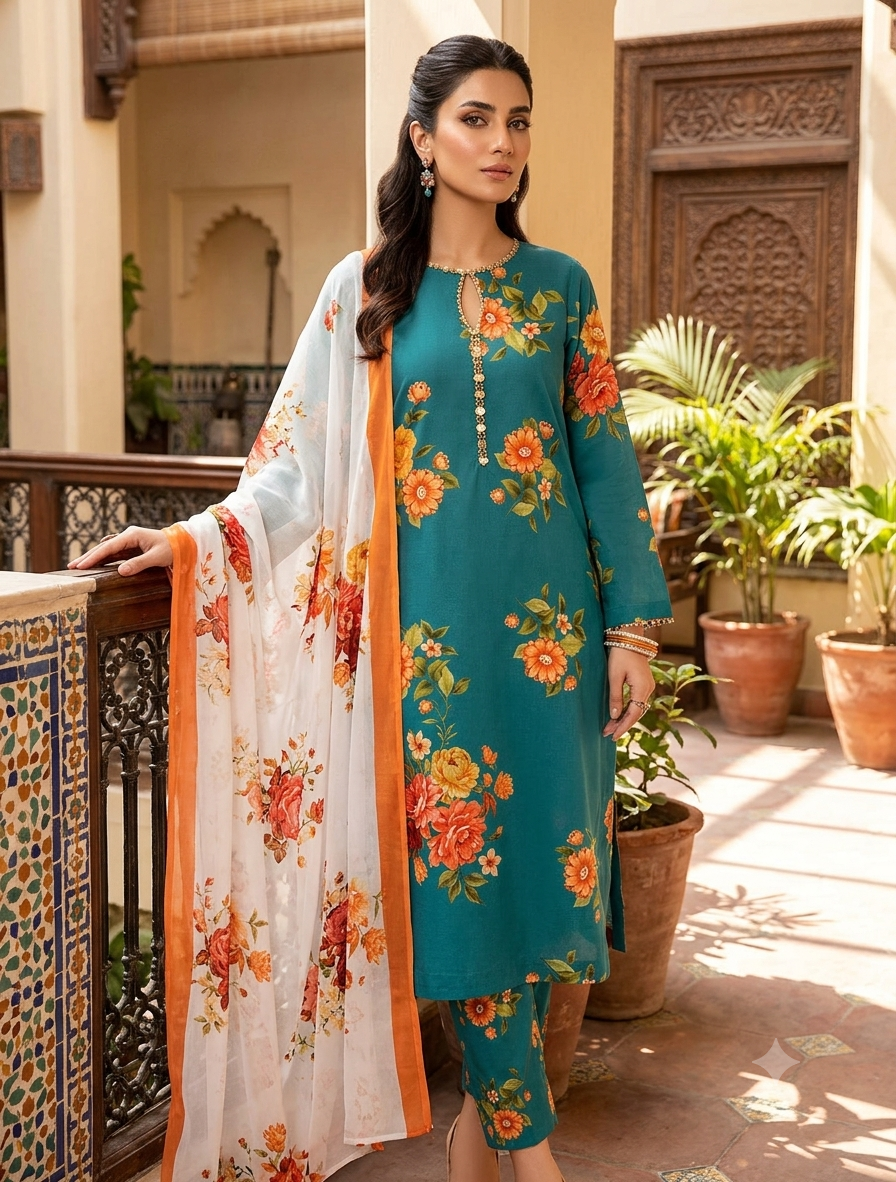 3 PICECE Suit Digital Printed For Girls