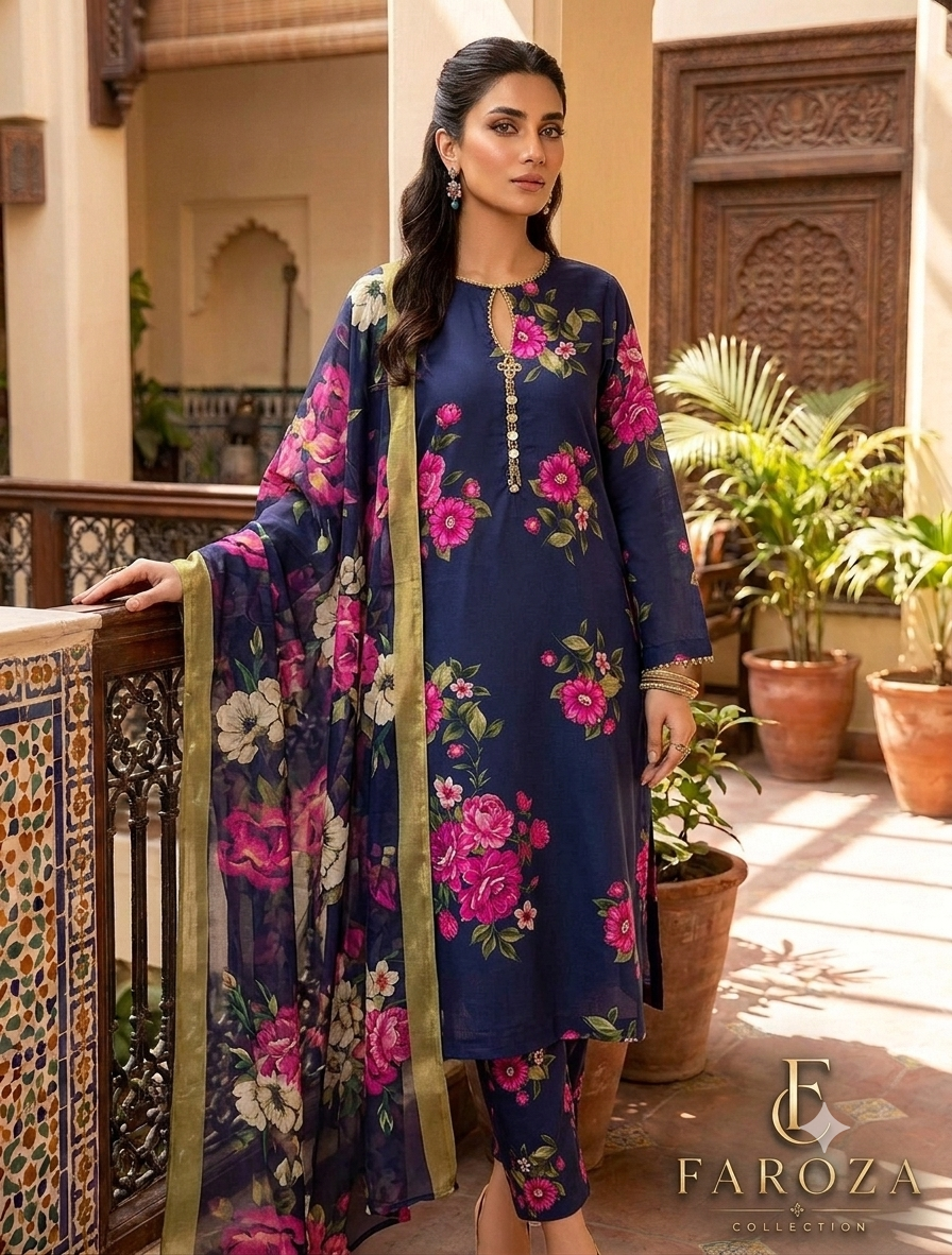 3 PICECE Suit Digital Printed For Girls
