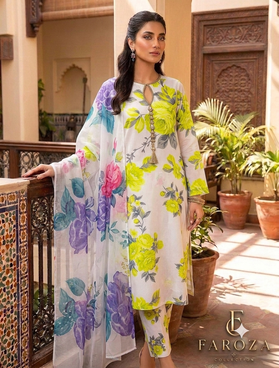 3 PICECE Suit Digital Printed For Girls