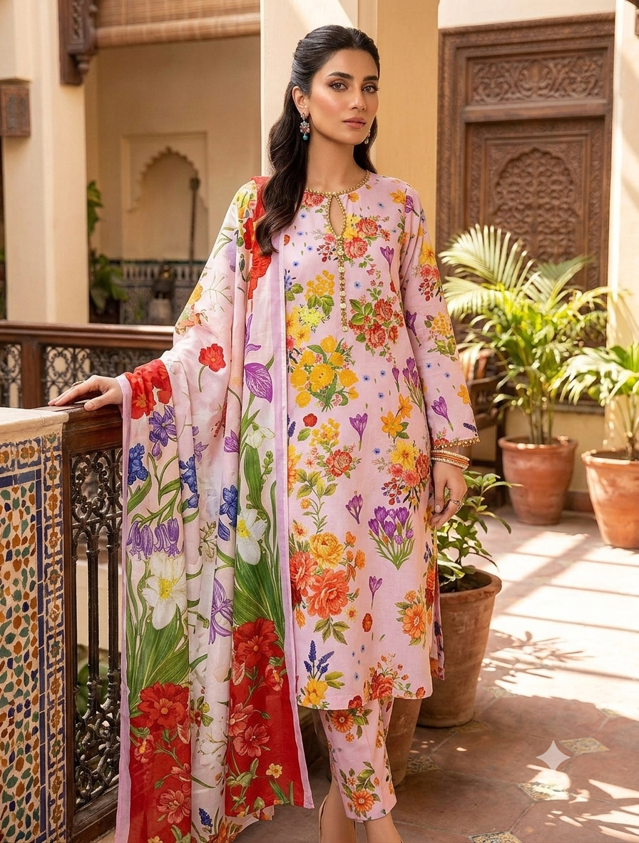 3 PICECE Suit Digital Printed For Girls