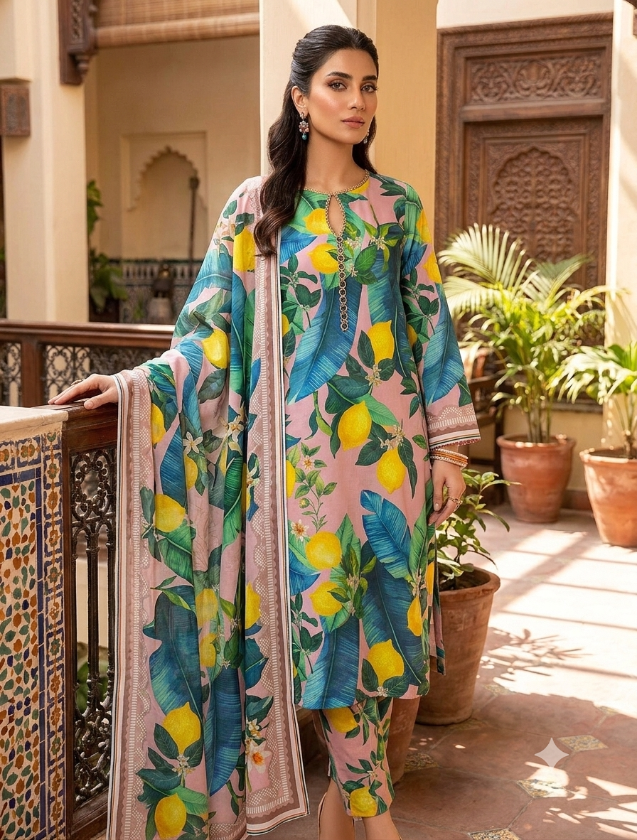 3 PICECE Suit Digital Printed For Girls