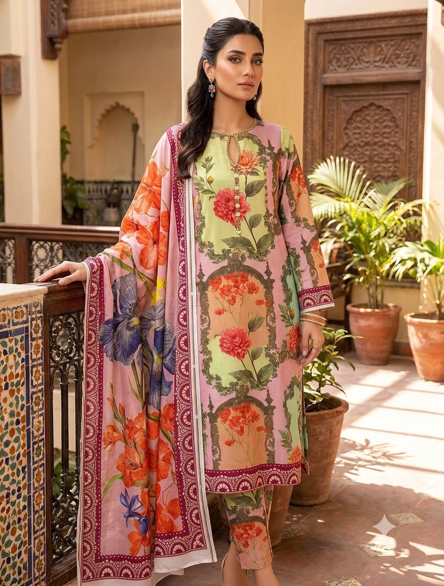 3 PICECE Suit Digital Printed For Girls