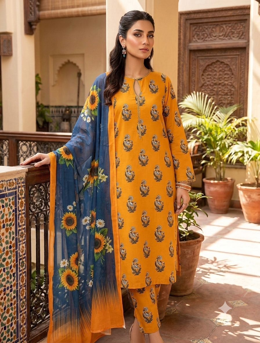 3 PICECE Suit Digital Printed For Girls