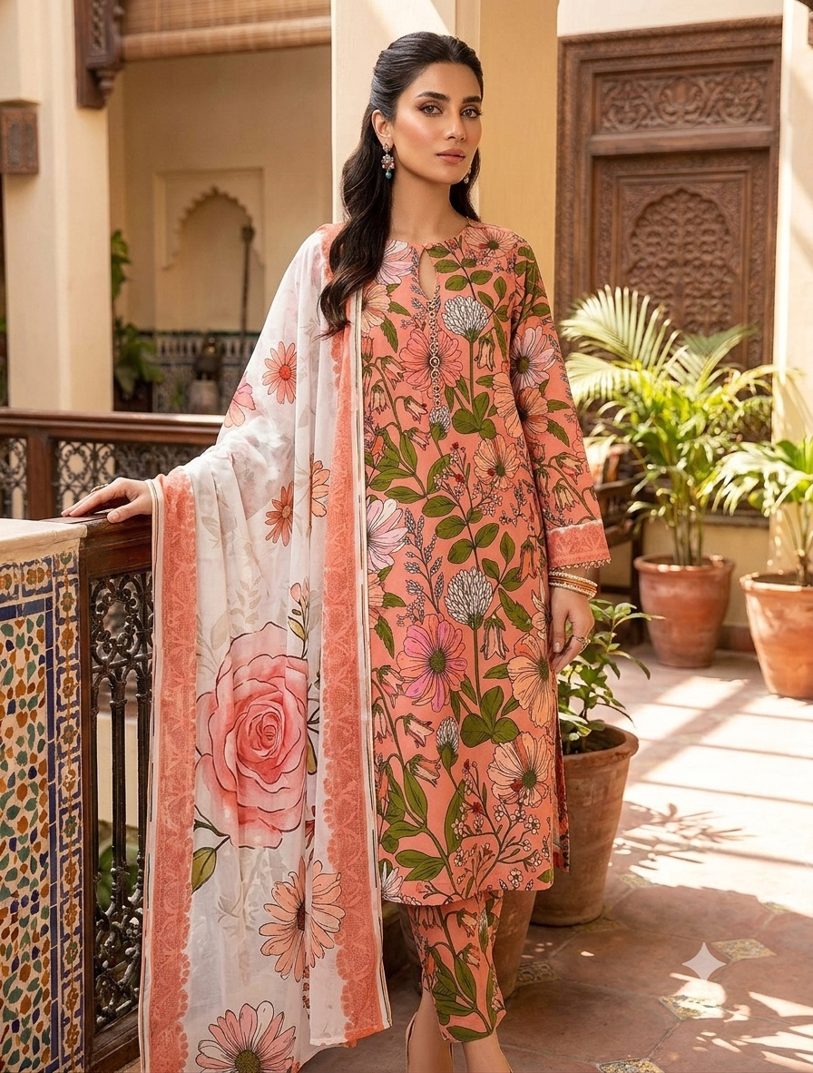 3 PICECE Suit Digital Printed For Girls