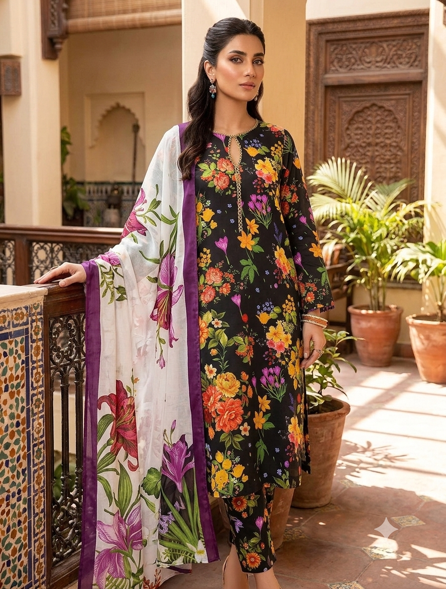 3 PICECE Suit Digital Printed For Girls
