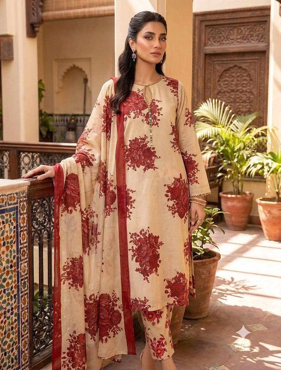 3 PICECE Suit Digital Printed For Girls