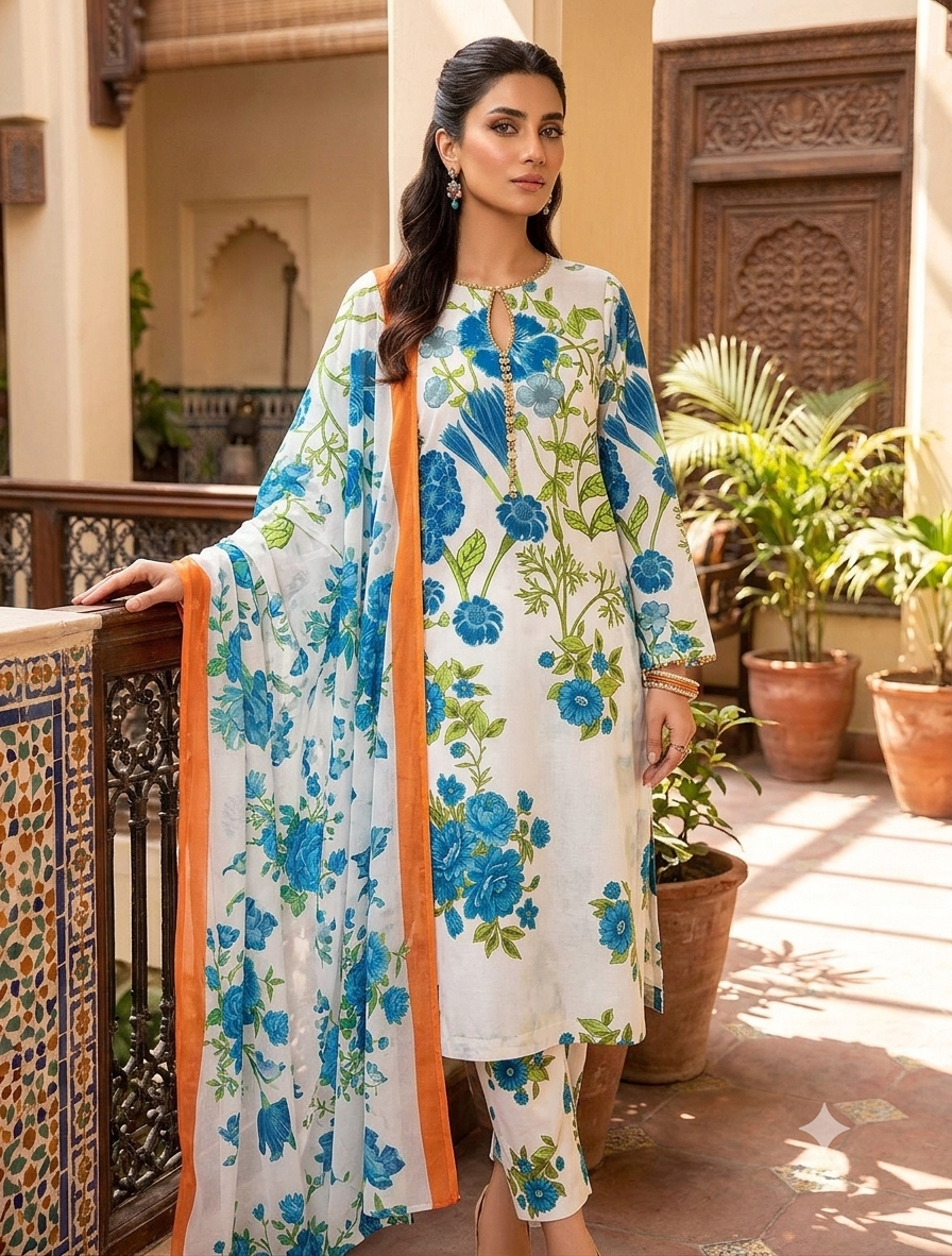 3 PICECE Suit Digital Printed For Girls