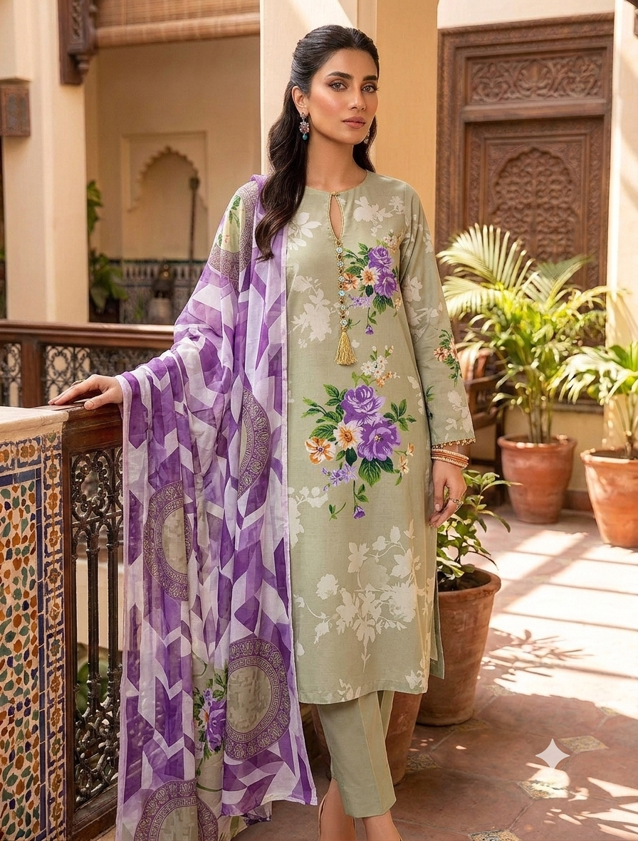3 PICECE Suit Digital Printed For Girls