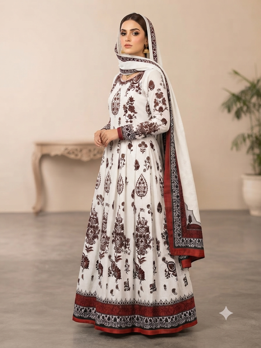 FROCK 3pc : stitched Digital print