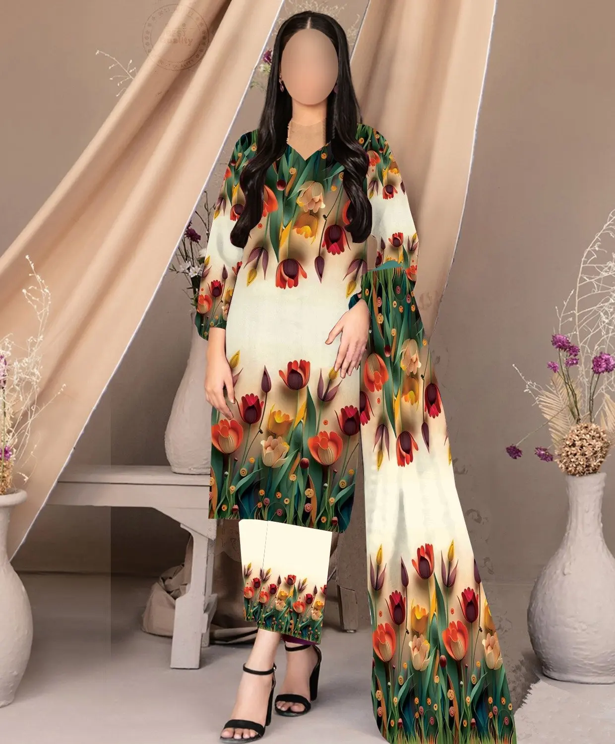 Woman.3Pcs UNstitched Suit 